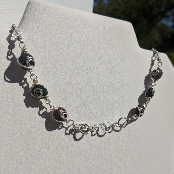 🎃SOLD🎃 Pumpkin Necklace Silver Crystals Jasper Green Aventurine Artisan Resin - Picture 13 of 14